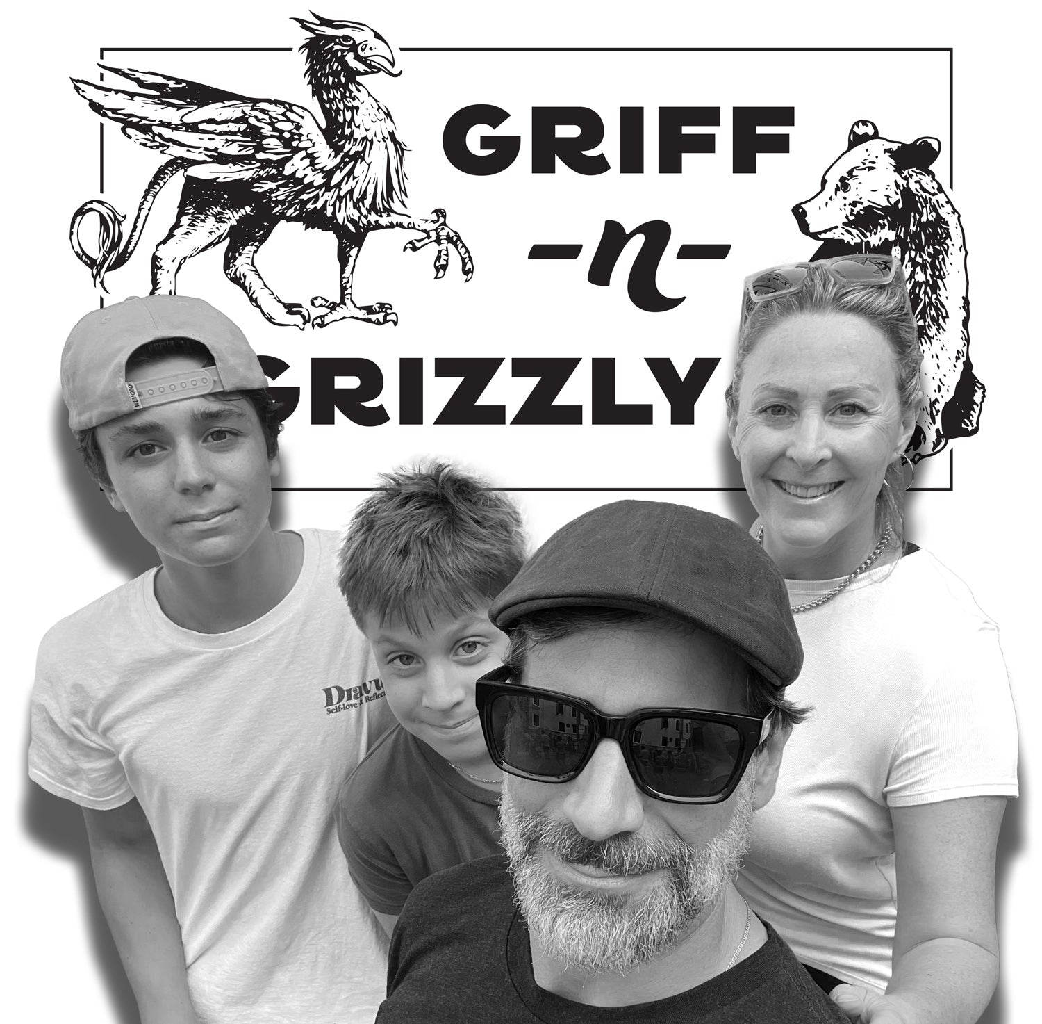 griff-n-grizzly family photo with the logo in the background