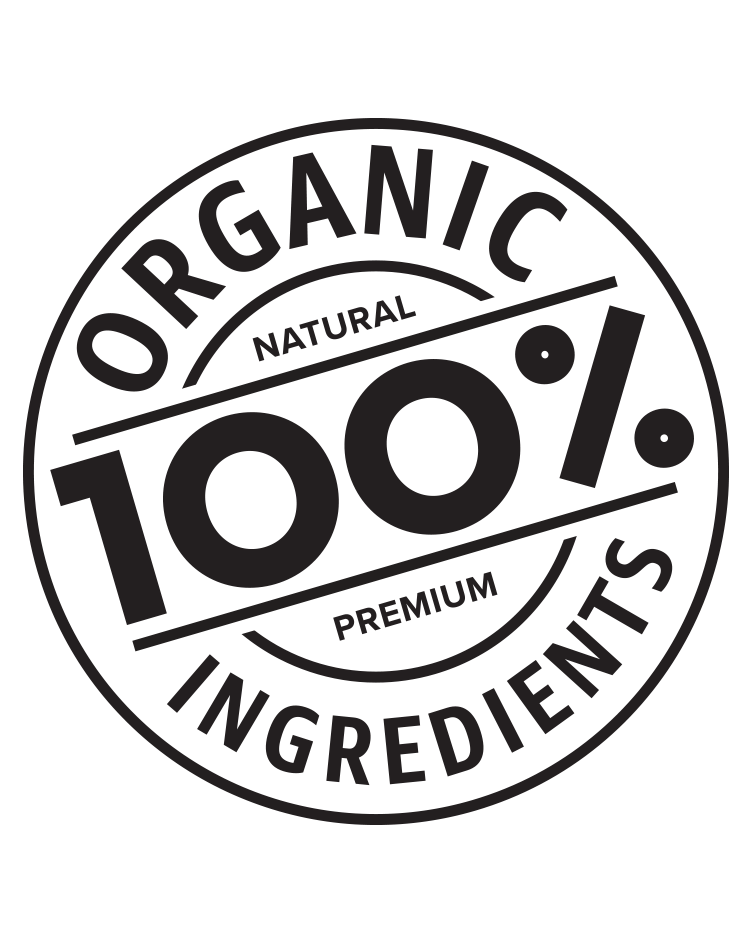 badge stating 100 percent organic ingredients that are natural and premium